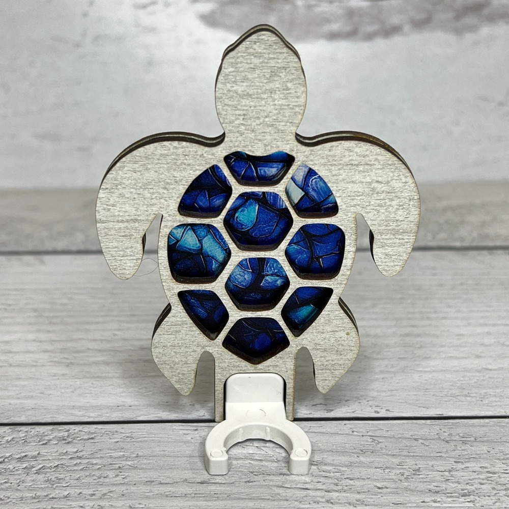 Turtle Night Light Wood Mosaic Blue Accent Home Decor Handmade Sea Turtle - Picture 7 of 10